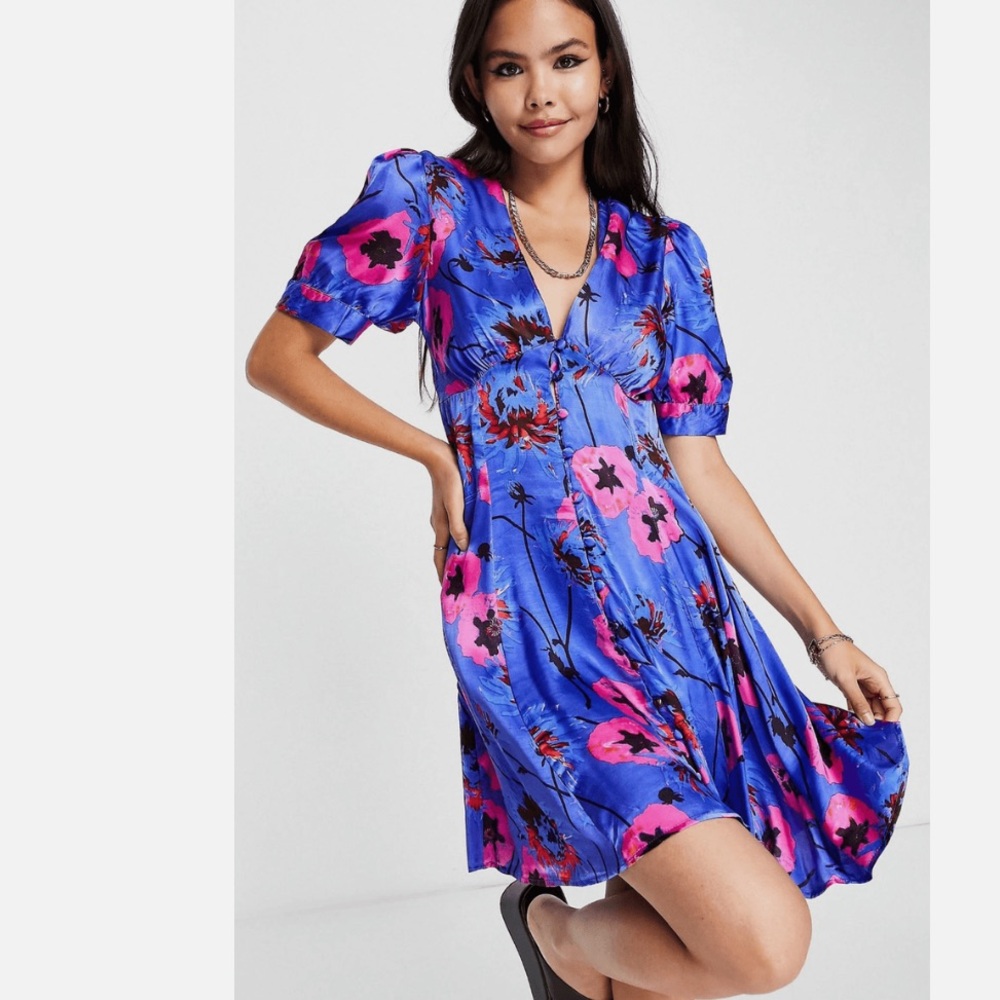 Topshop Vibrant Blue Floral Mini Dress